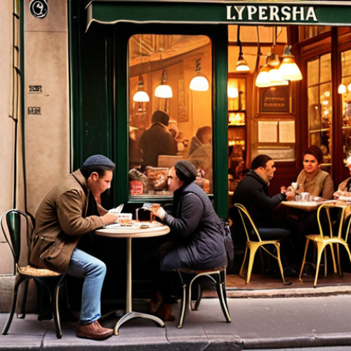 Home 15 **Prompt:** "A cozy Parisian café scene, steam rising from a café au lait, a person with a notebook writing, surrounded by locals engrossed in conversation, vibrant and warm lighting, evoking a sense of authentic storytelling."