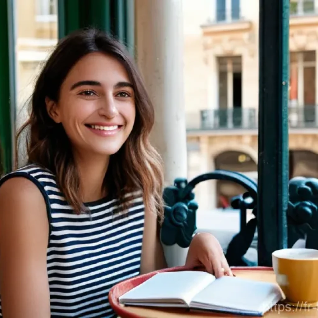 디지털 스토리의 목표 달성을 위한 기법 - **"Authentic Connection in a Parisian Cafe"**
    A warm, inviting close-up portrait of a woman in h...