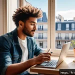 Home 20 디지털 스토리와 소셜 미디어의 융합 - A modern French social media influencer in a cozy Parisian apartment, engaging with followers during...